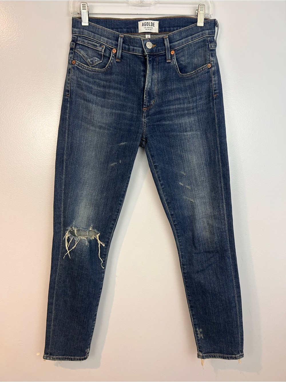 Agolde Blue Denim Distressed Knee Ankle Jeans Size 27